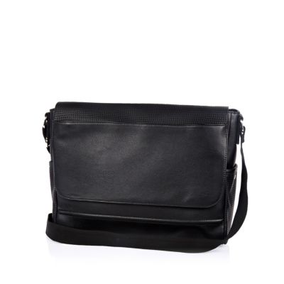 Black textured fold over satchel bag